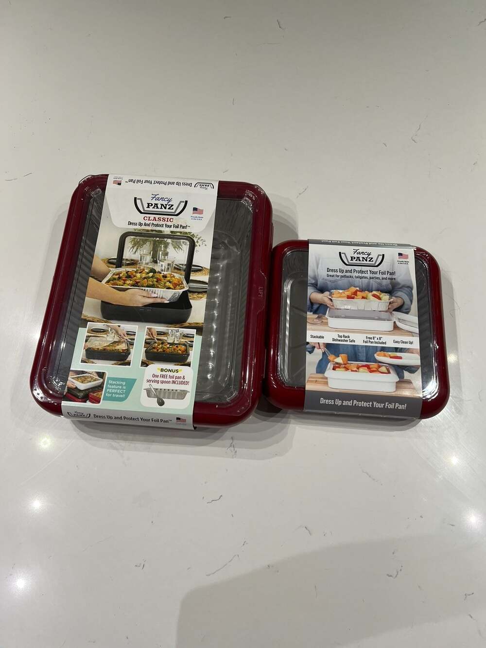 Fancy Panz Red Foil Pan Holder Set, Classic 9x13 and 8x8 Sizes